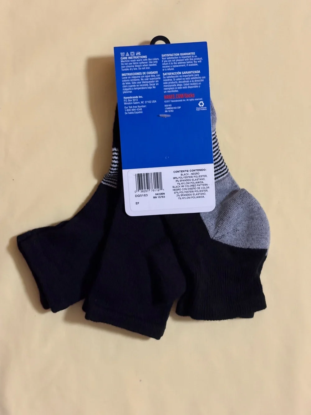 🍎 HANES Men’s Ankle Socks 3 Pair Pack Black & Gray Cushion Cool Dri Sz 6-12 NWT
